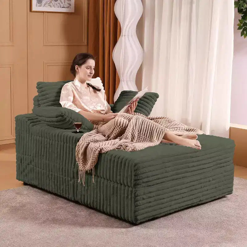 Oversized Chaise Lounge Chair Indoor with Storage, Upholstered Corduroy Sofa Bed Cloud Couch with 3 Pillows,Single Sleeper Sofa Chair for Home