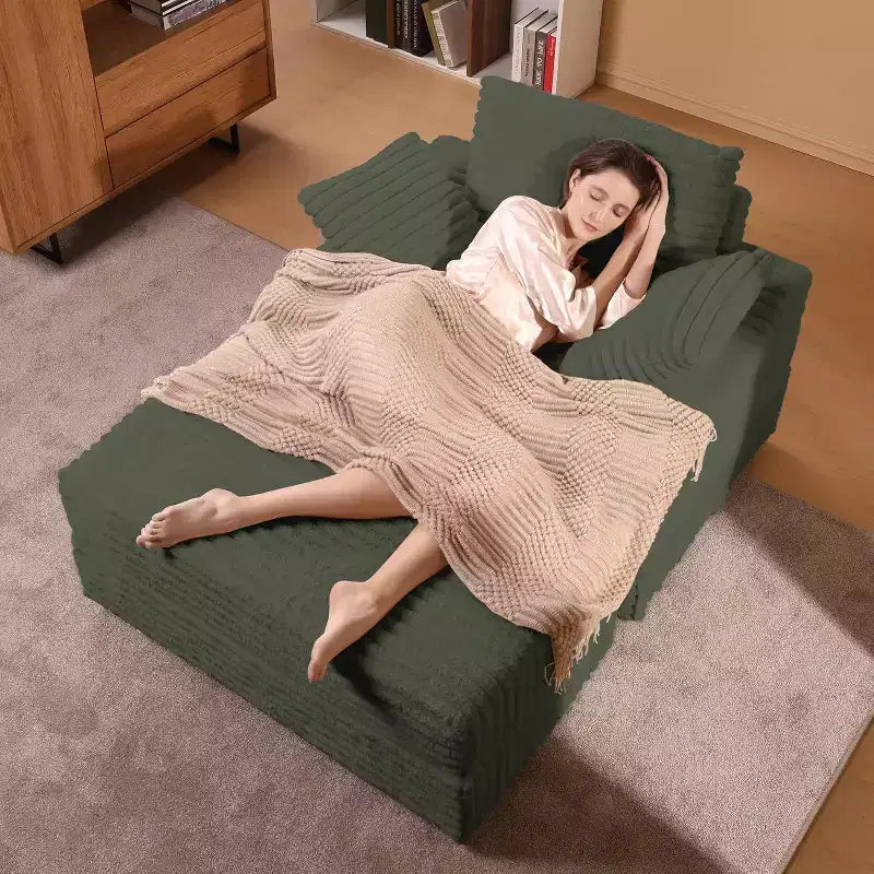 Oversized Chaise Lounge Chair Indoor with Storage, Upholstered Corduroy Sofa Bed Cloud Couch with 3 Pillows,Single Sleeper Sofa Chair for Home