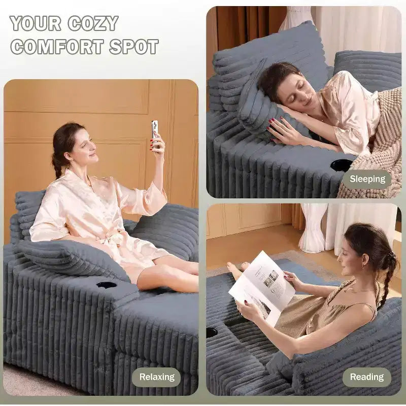 Oversized Chaise Lounge Chair Indoor with Storage, Upholstered Corduroy Sofa Bed Cloud Couch with 3 Pillows,Single Sleeper Sofa Chair for Home
