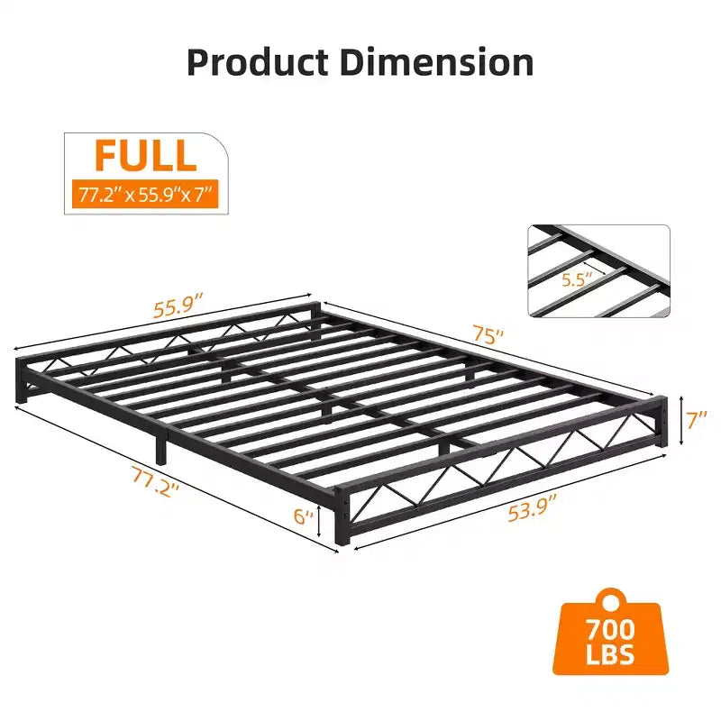 Full Size Metal Bed Frame, Steel Slat Support, Metal Platform Bed Frame, No Box Spring Needed, Easy Assembly, Noise Free