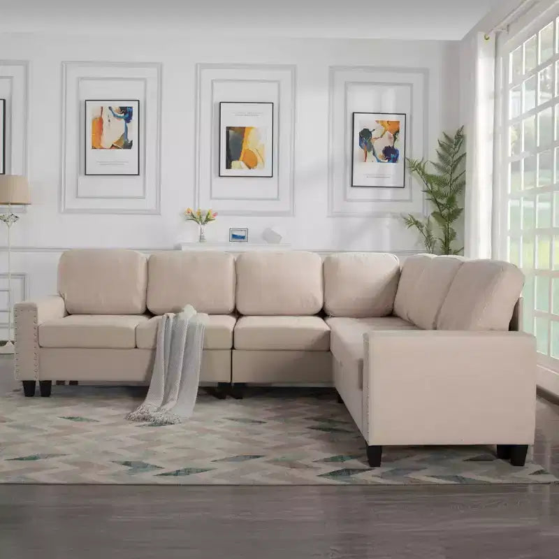 MAYEERTY 107.9 Reversible L-Shaped Sectional Sofa - Tufted Cushions, Nailhead Trim, 2 Colors