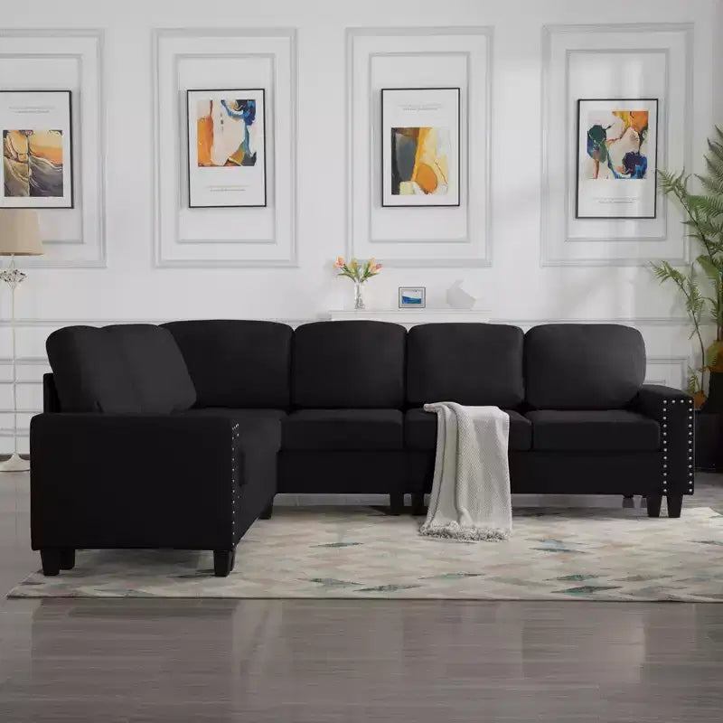 MAYEERTY 107.9 Reversible L-Shaped Sectional Sofa - Tufted Cushions, Nailhead Trim, 2 Colors