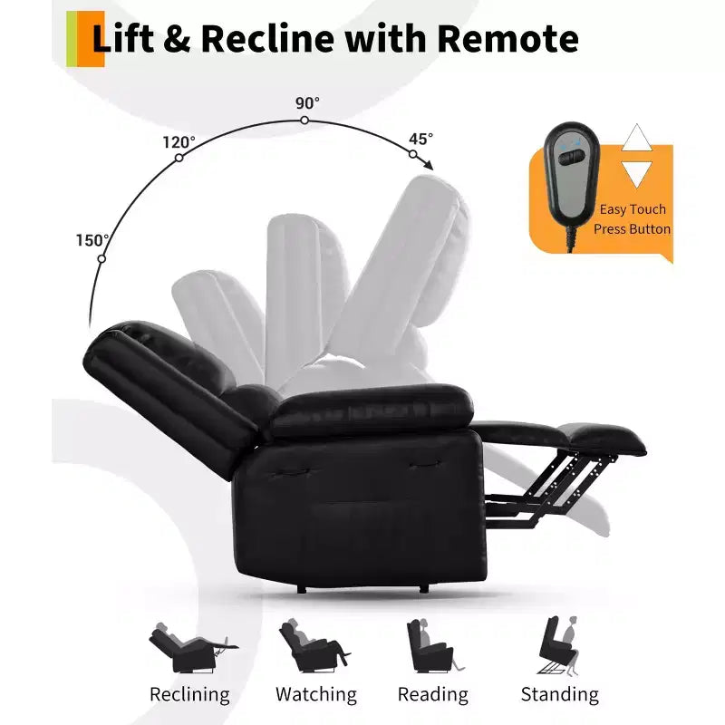 Electric recliner sofa, massage PU leather, electric recliner sofa, reclines up to 135 degrees, 8-point massage with lumbar heating