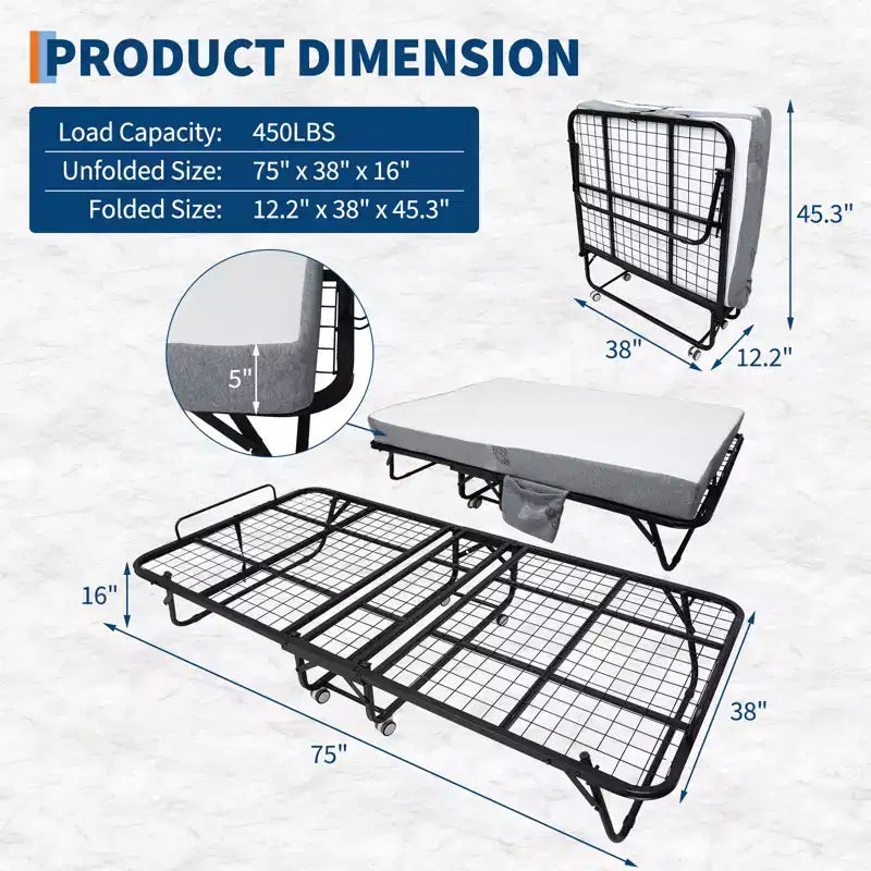 COZONY Folding Bed with Mattress, Sturdy Metal Frame 450 Lbs Support for Guest Room Office