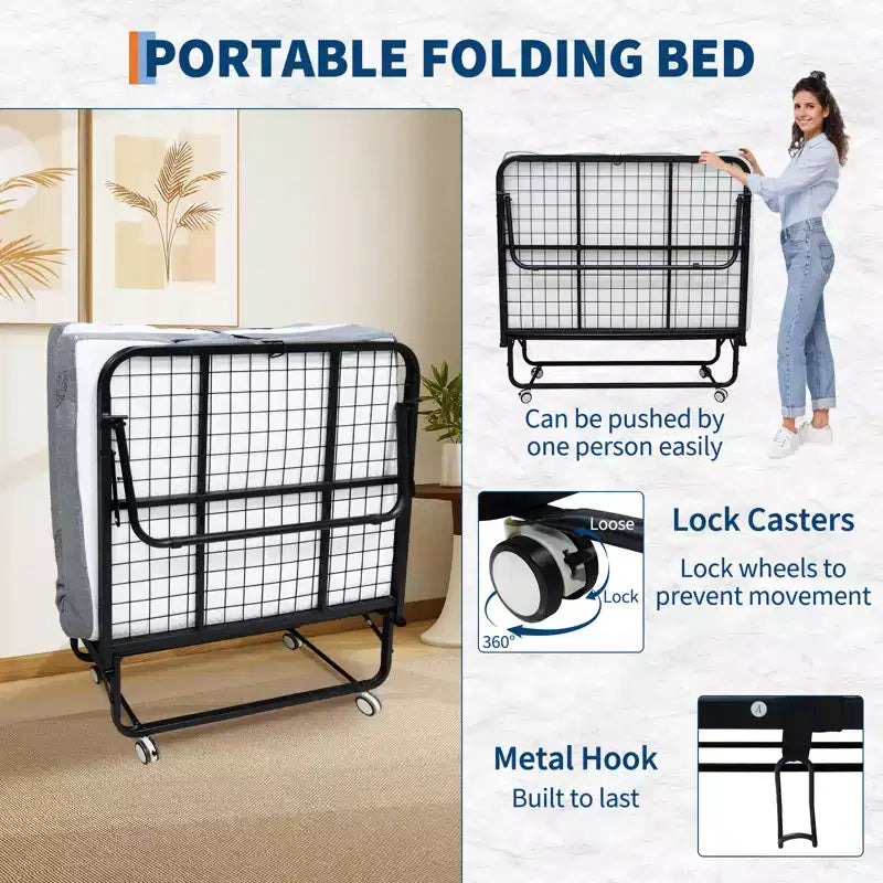 COZONY Folding Bed with Mattress, Sturdy Metal Frame 450 Lbs Support for Guest Room Office