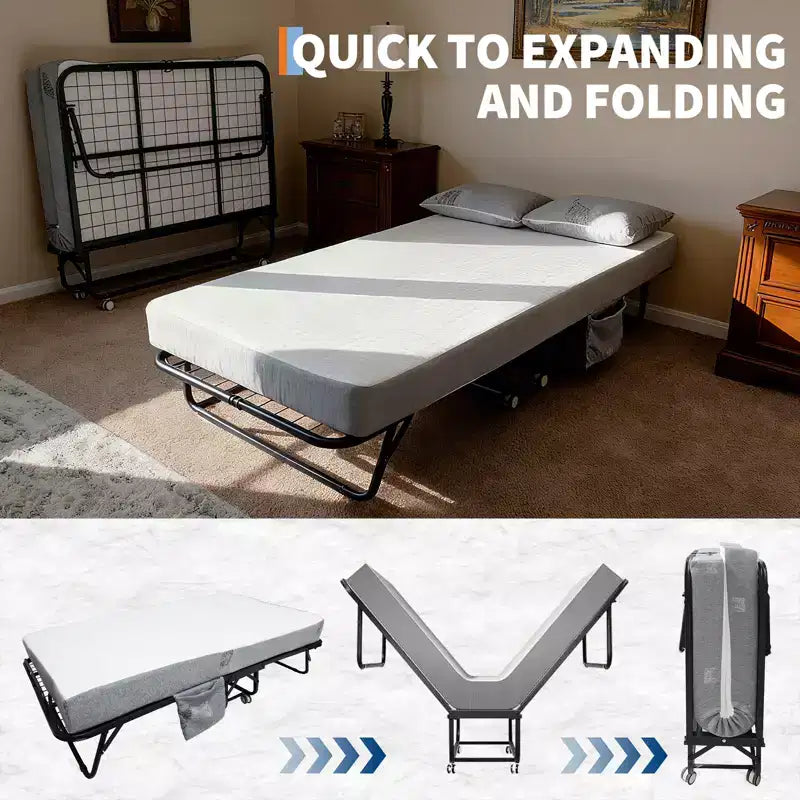 COZONY Folding Bed with Mattress, Sturdy Metal Frame 450 Lbs Support for Guest Room Office