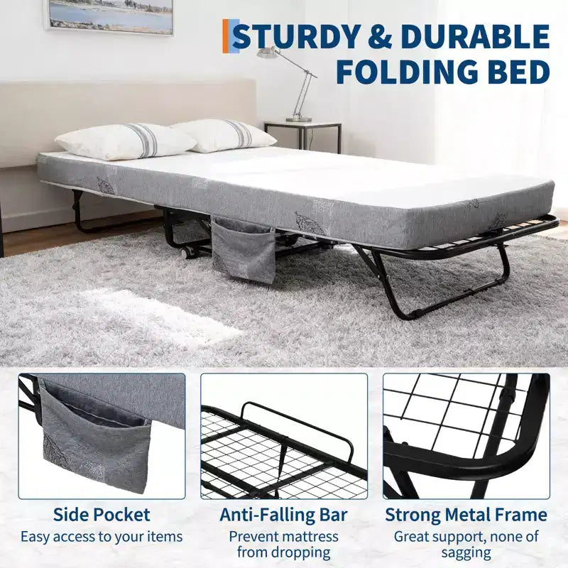 COZONY Folding Bed with Mattress, Sturdy Metal Frame 450 Lbs Support for Guest Room Office