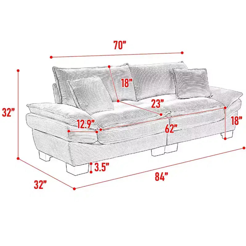 EHMKNP Comfy Corduroy Sofa Sleeper Couch  Loveseat with Pillows, Deep Seat Upholstered Sofa for Living Room, Bedroom, Apartment, or Office