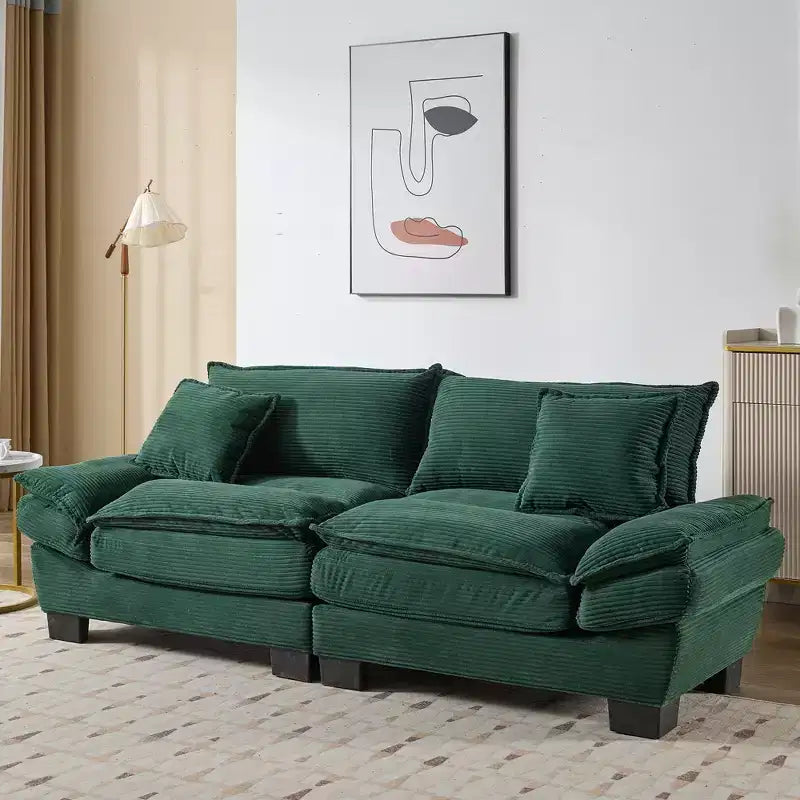 EHMKNP Comfy Corduroy Sofa Sleeper Couch  Loveseat with Pillows, Deep Seat Upholstered Sofa for Living Room, Bedroom, Apartment, or Office