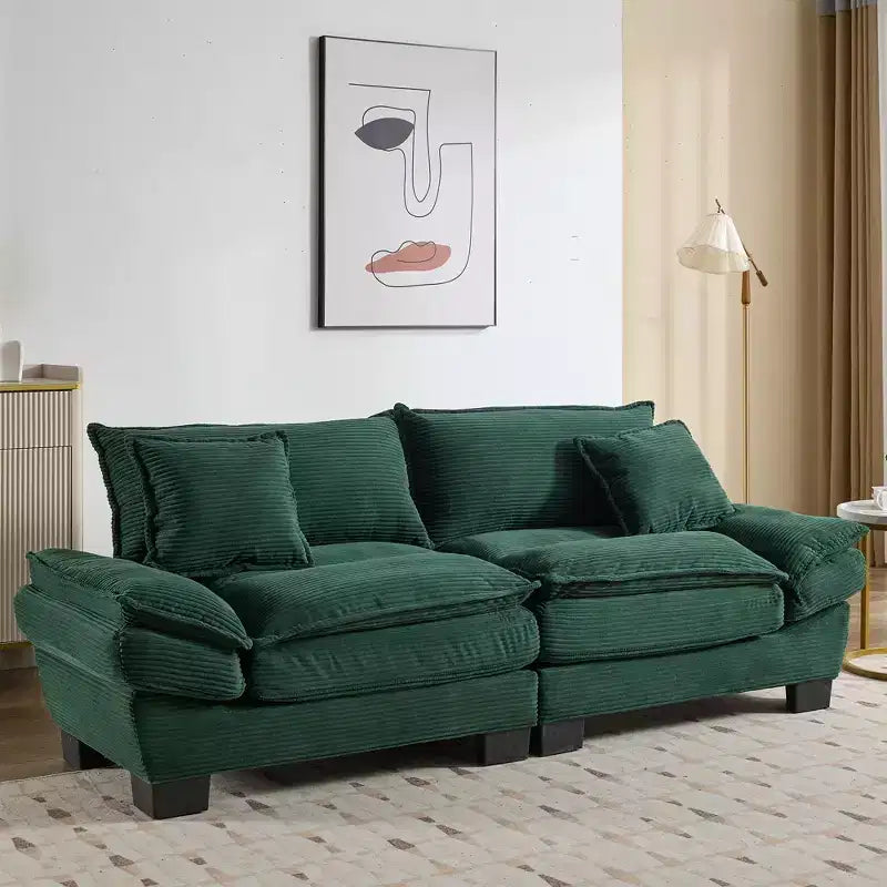 EHMKNP Comfy Corduroy Sofa Sleeper Couch  Loveseat with Pillows, Deep Seat Upholstered Sofa for Living Room, Bedroom, Apartment, or Office
