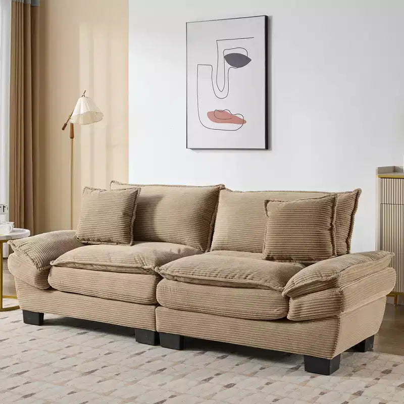 EHMKNP Comfy Corduroy Sofa Sleeper Couch  Loveseat with Pillows, Deep Seat Upholstered Sofa for Living Room, Bedroom, Apartment, or Office