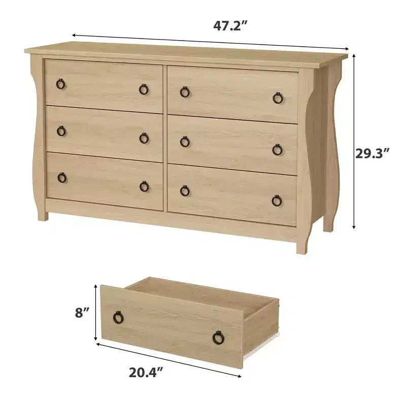 6-Drawer Dresser for Bedroom, 47.2 Wide Freestanding Wooden Storage Chest, Modern Closet Organizer Cabinet for Living Room, Entryway & Hallway