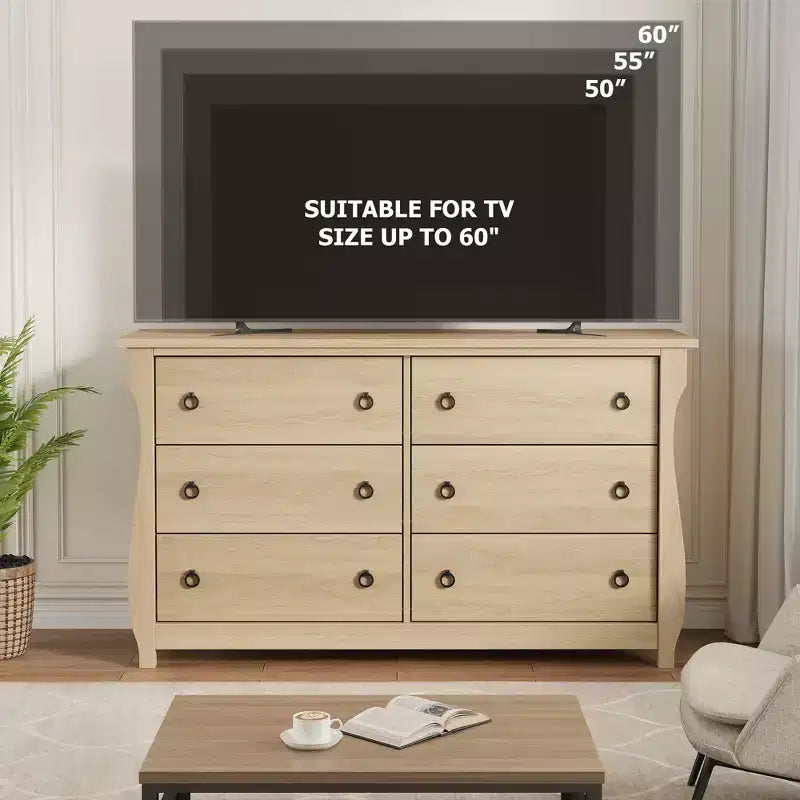 6-Drawer Dresser for Bedroom, 47.2 Wide Freestanding Wooden Storage Chest, Modern Closet Organizer Cabinet for Living Room, Entryway & Hallway