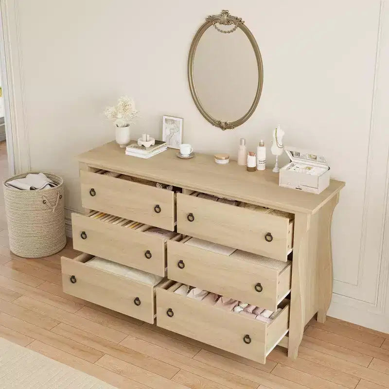 6-Drawer Dresser for Bedroom, 47.2 Wide Freestanding Wooden Storage Chest, Modern Closet Organizer Cabinet for Living Room, Entryway & Hallway