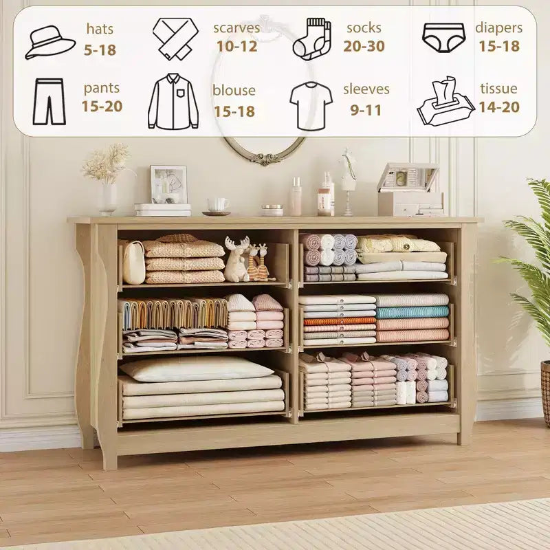 6-Drawer Dresser for Bedroom, 47.2 Wide Freestanding Wooden Storage Chest, Modern Closet Organizer Cabinet for Living Room, Entryway & Hallway