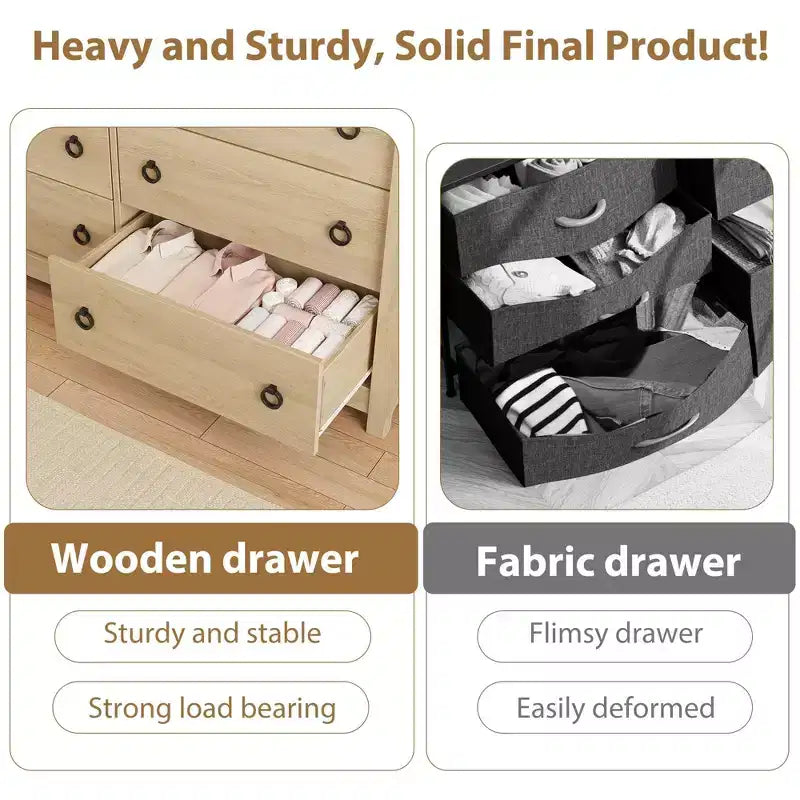 6-Drawer Dresser for Bedroom, 47.2 Wide Freestanding Wooden Storage Chest, Modern Closet Organizer Cabinet for Living Room, Entryway & Hallway