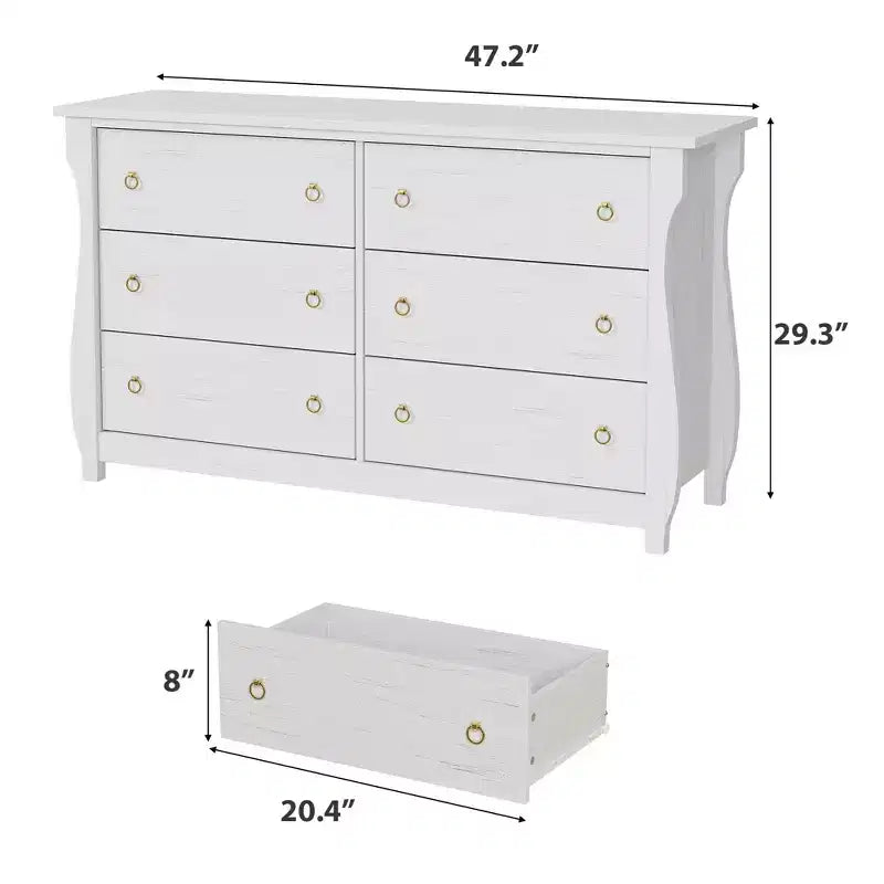 6-Drawer Dresser for Bedroom, 47.2 Wide Freestanding Wooden Storage Chest, Modern Closet Organizer Cabinet for Living Room, Entryway & Hallway