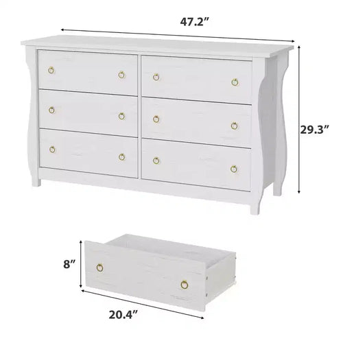 6-Drawer Dresser for Bedroom, 47.2 Wide Freestanding Wooden Storage Chest, Modern Closet Organizer Cabinet for Living Room, Entryway & Hallway