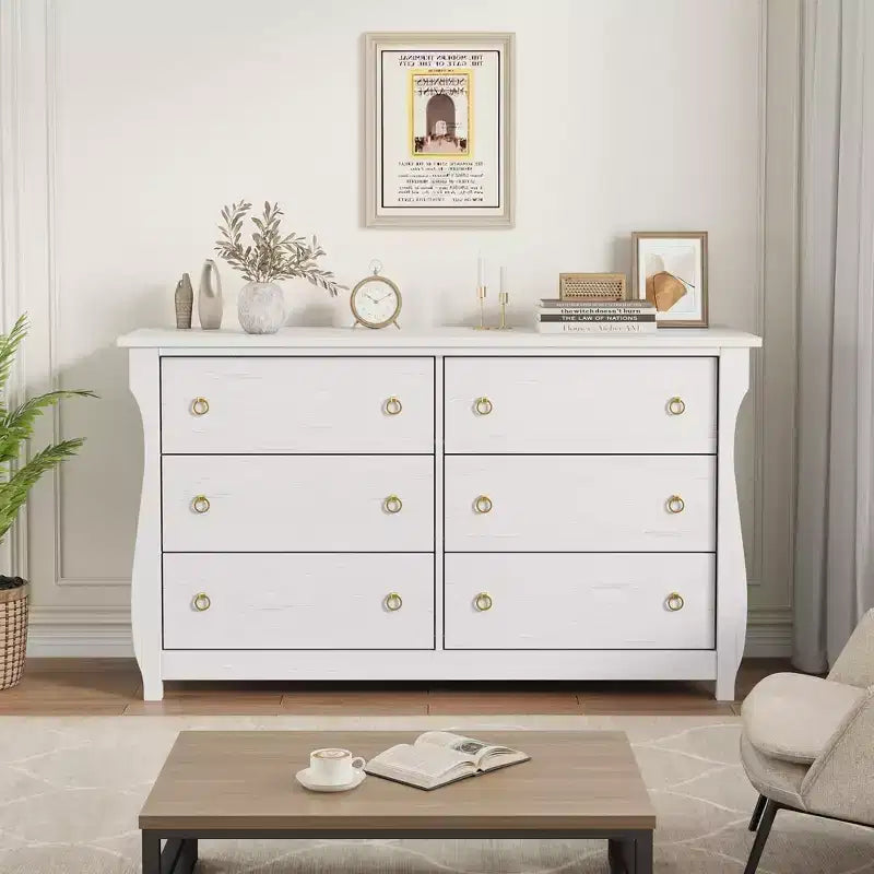 6-Drawer Dresser for Bedroom, 47.2 Wide Freestanding Wooden Storage Chest, Modern Closet Organizer Cabinet for Living Room, Entryway & Hallway