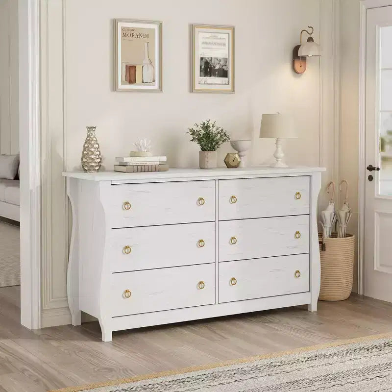 6-Drawer Dresser for Bedroom, 47.2 Wide Freestanding Wooden Storage Chest, Modern Closet Organizer Cabinet for Living Room, Entryway & Hallway