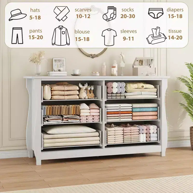 6-Drawer Dresser for Bedroom, 47.2 Wide Freestanding Wooden Storage Chest, Modern Closet Organizer Cabinet for Living Room, Entryway & Hallway