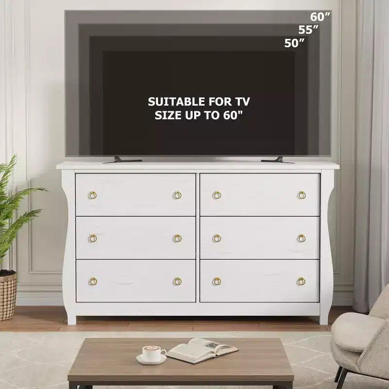 6-Drawer Dresser for Bedroom, 47.2 Wide Freestanding Wooden Storage Chest, Modern Closet Organizer Cabinet for Living Room, Entryway & Hallway