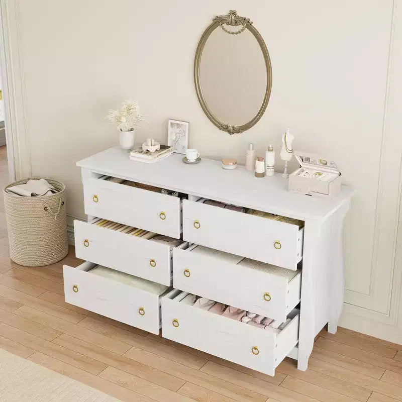 6-Drawer Dresser for Bedroom, 47.2 Wide Freestanding Wooden Storage Chest, Modern Closet Organizer Cabinet for Living Room, Entryway & Hallway