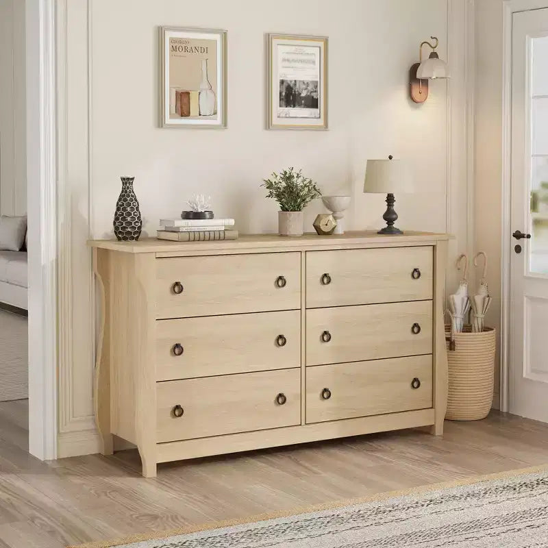 6-Drawer Dresser for Bedroom, 47.2 Wide Freestanding Wooden Storage Chest, Modern Closet Organizer Cabinet for Living Room, Entryway & Hallway