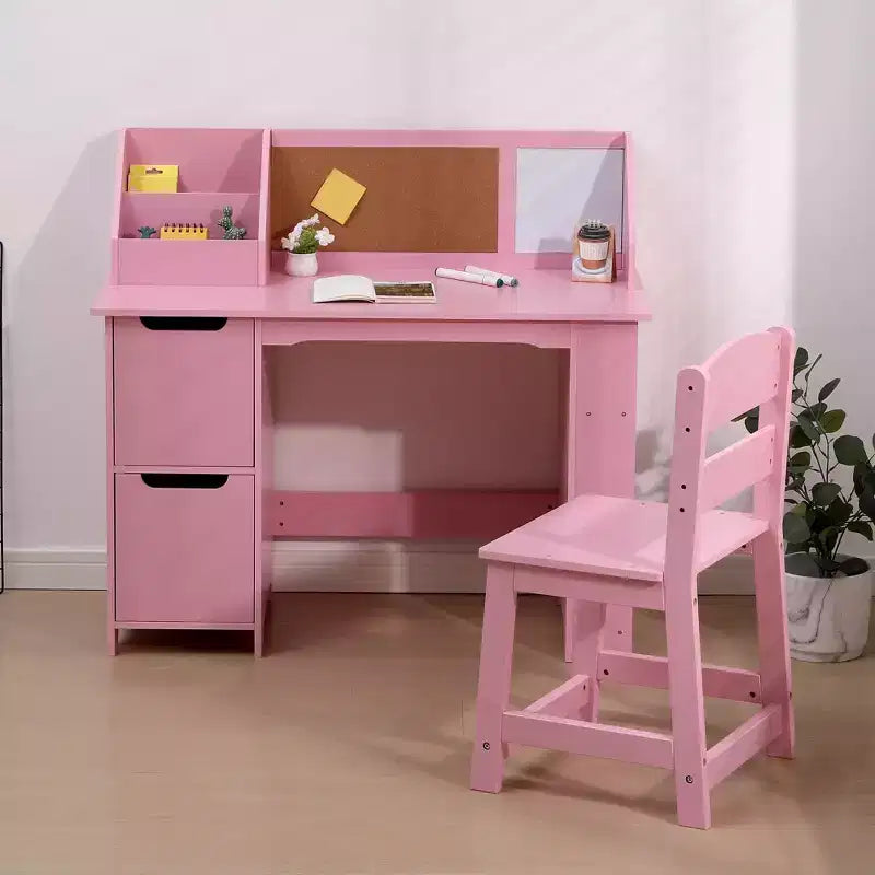 Study Desk and Chair Set, Learning Desk for Kids - Features Bookshelf, Bulletin Board, Cabinets- Perfect for Children Ages 3-8