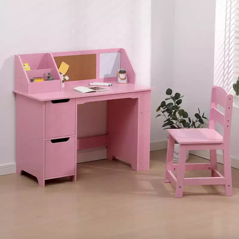 Study Desk and Chair Set, Learning Desk for Kids - Features Bookshelf, Bulletin Board, Cabinets- Perfect for Children Ages 3-8