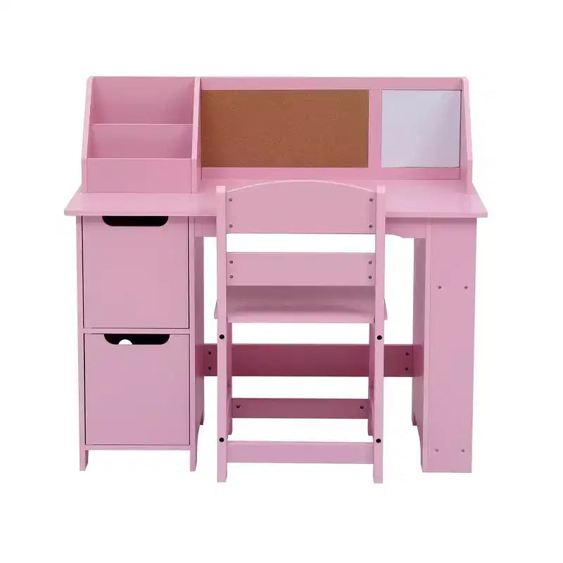 Study Desk and Chair Set, Learning Desk for Kids - Features Bookshelf, Bulletin Board, Cabinets- Perfect for Children Ages 3-8