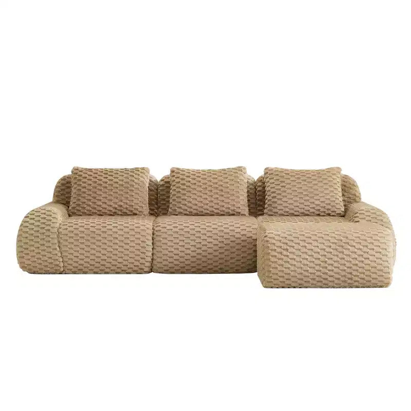 114 L-Shaped Modular Sofa Flannelette 3-Seater Ottoman Buckle No Assembly Light Camel