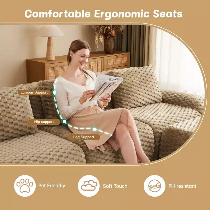 114 L-Shaped Modular Sofa Flannelette 3-Seater Ottoman Buckle No Assembly Light Camel