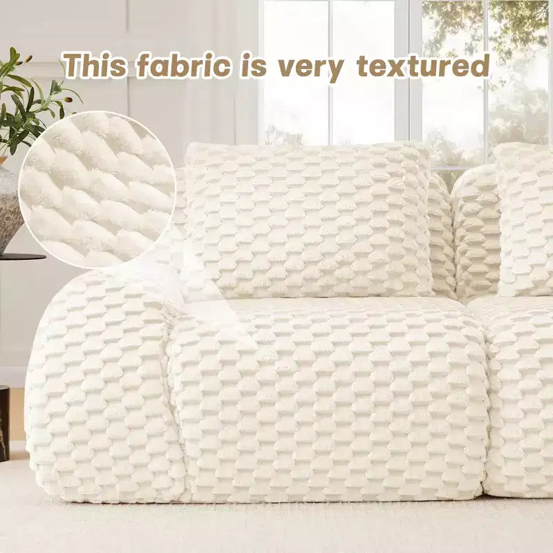 114 Modular Sectional Sofa Flannelette 3-Seater Deep Seat Buckle No Assembly Cream
