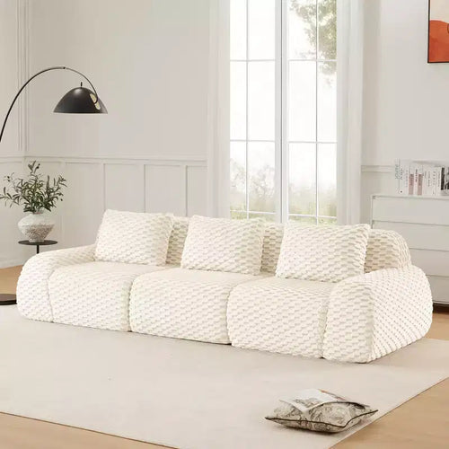 114 Modular Sectional Sofa Flannelette 3-Seater Deep Seat Buckle No Assembly Cream