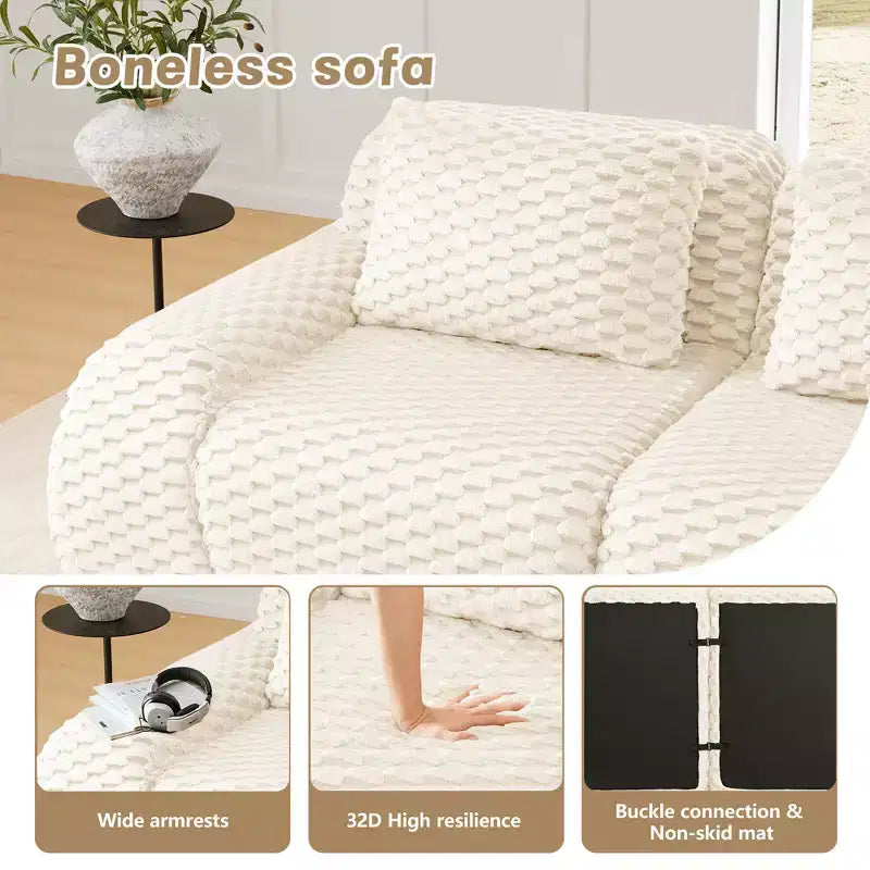 114 Modular Sectional Sofa Flannelette 3-Seater Deep Seat Buckle No Assembly Cream