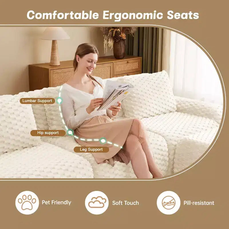 114 Modular Sectional Sofa Flannelette 3-Seater Deep Seat Buckle No Assembly Cream