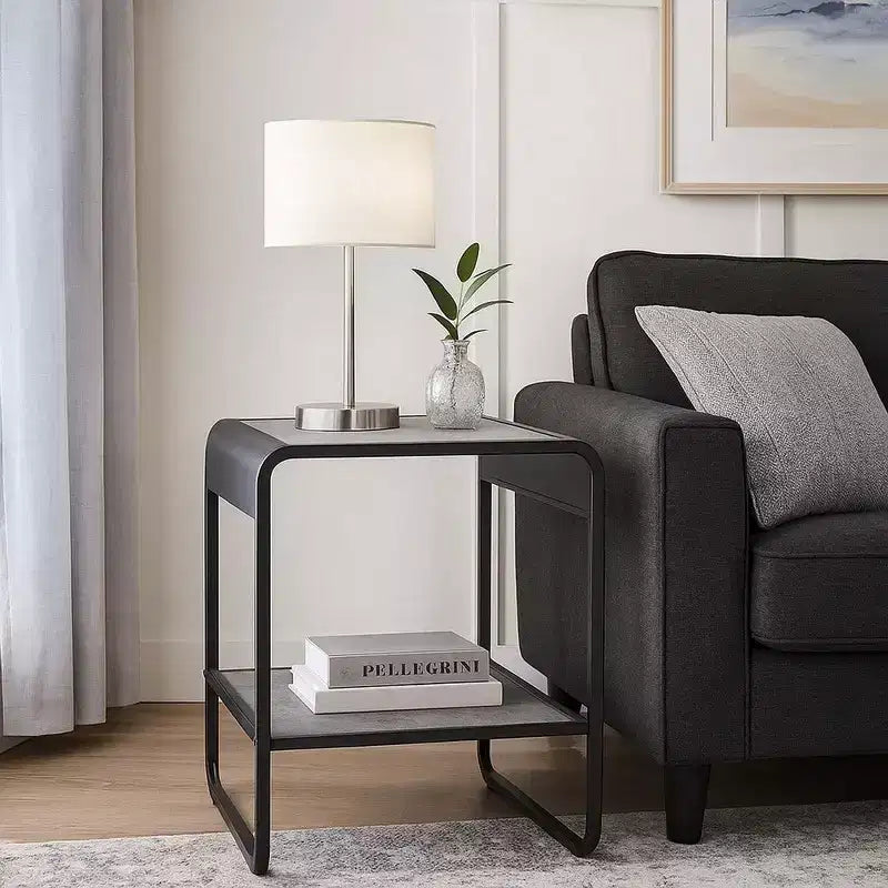 Royal Hampton 21 Inch Modern End Table with Open Shelves, Wood, Gray, Black