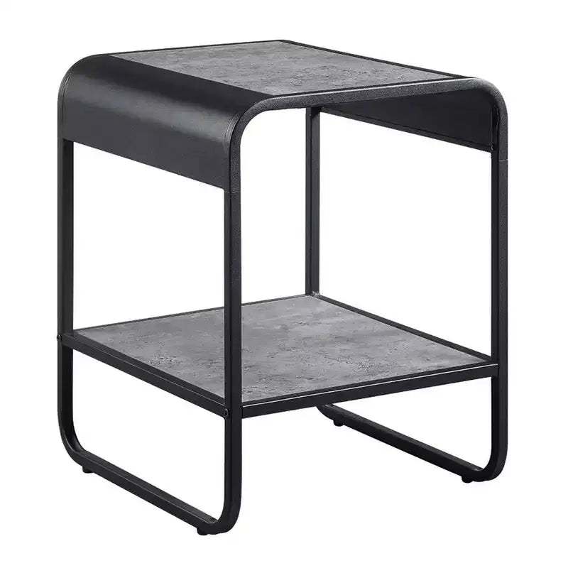 Royal Hampton 21 Inch Modern End Table with Open Shelves, Wood, Gray, Black