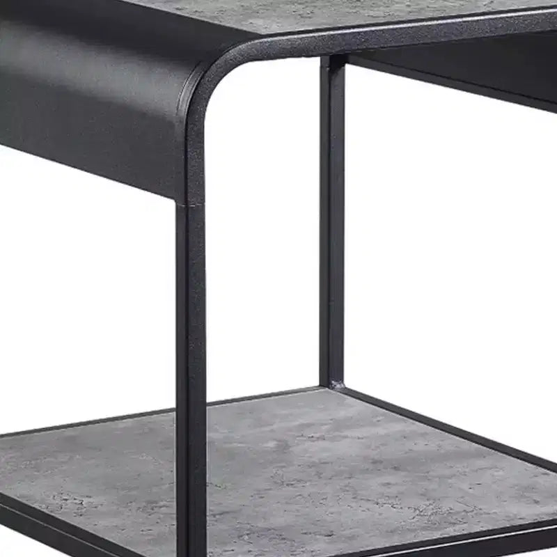 Royal Hampton 21 Inch Modern End Table with Open Shelves, Wood, Gray, Black