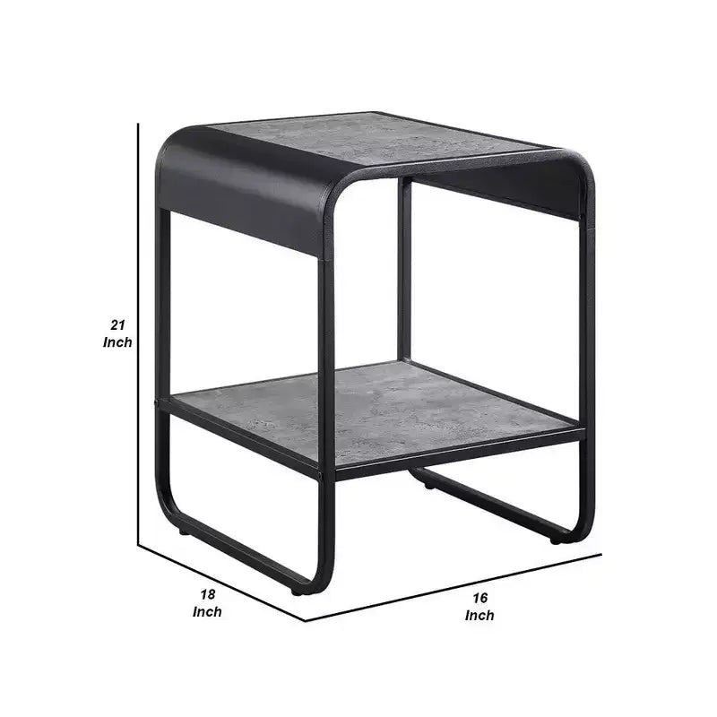 Royal Hampton 21 Inch Modern End Table with Open Shelves, Wood, Gray, Black