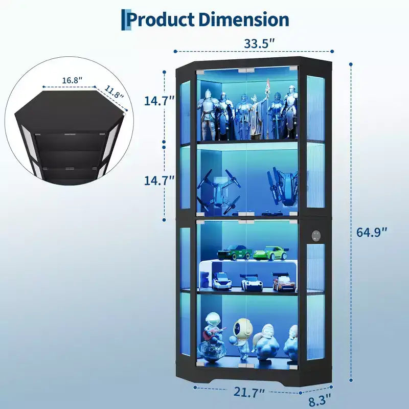 Display Cabinet with Adjustable Glass Shelves