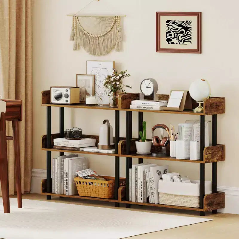 Costway 1/2 PCS 3-Tier Bookshelf with Anti-Tipping Kit, Industrial Storage Unit for Living Room Rustic Brown & Black