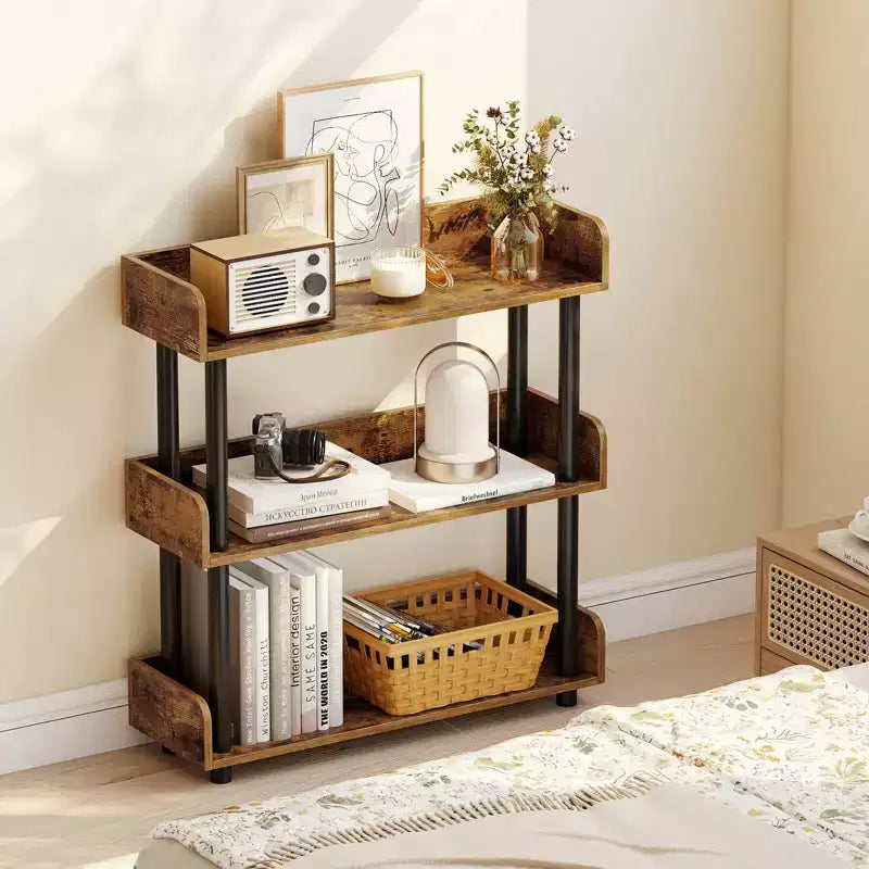 Costway 1/2 PCS 3-Tier Bookshelf with Anti-Tipping Kit, Industrial Storage Unit for Living Room Rustic Brown & Black