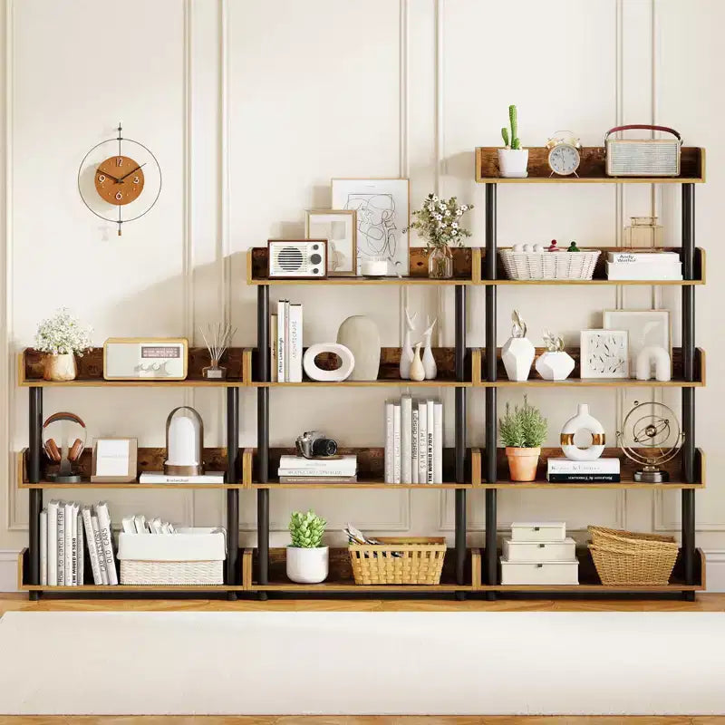 Costway 1/2 PCS 3-Tier Bookshelf with Anti-Tipping Kit, Industrial Storage Unit for Living Room Rustic Brown & Black