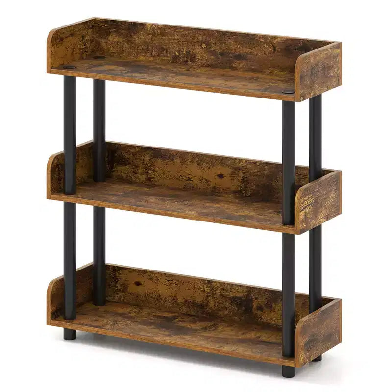 Costway 1/2 PCS 3-Tier Bookshelf with Anti-Tipping Kit, Industrial Storage Unit for Living Room Rustic Brown & Black