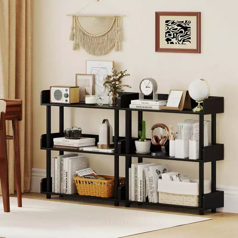 Costway 1/2 PCS 3-Tier Bookshelf with Anti-Tipping Kit, Industrial Storage Unit for Living Room Rustic Brown & Black