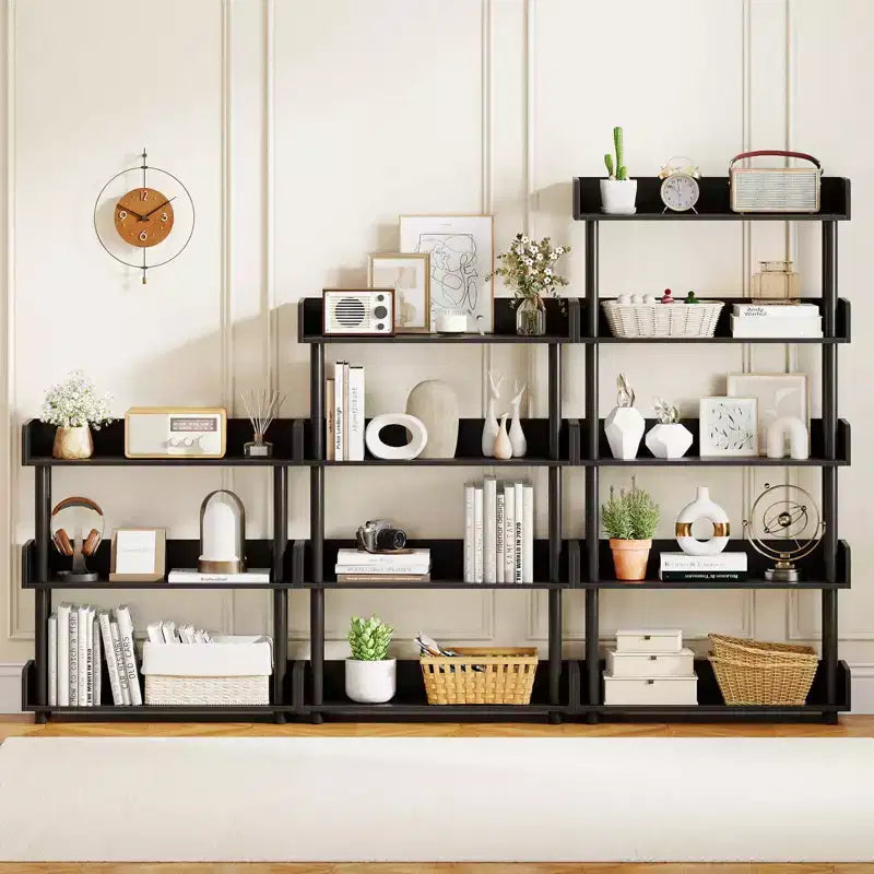 Costway 1/2 PCS 3-Tier Bookshelf with Anti-Tipping Kit, Industrial Storage Unit for Living Room Rustic Brown & Black