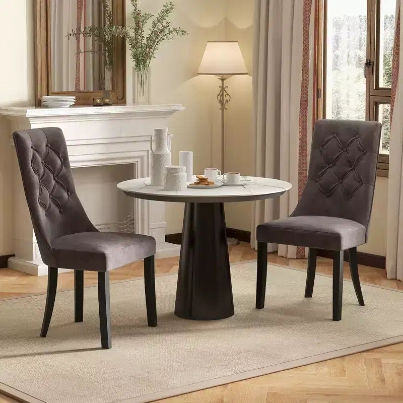 Costway Tufted Dining Chairs Set of 2 w/ High Backrest Rubber Wood Legs Padded Seat