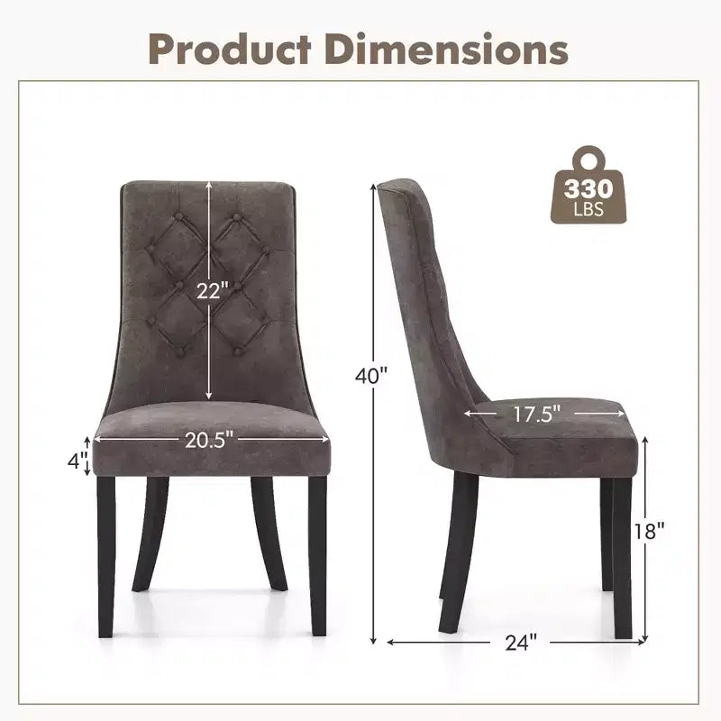 Costway Tufted Dining Chairs Set of 2 w/ High Backrest Rubber Wood Legs Padded Seat